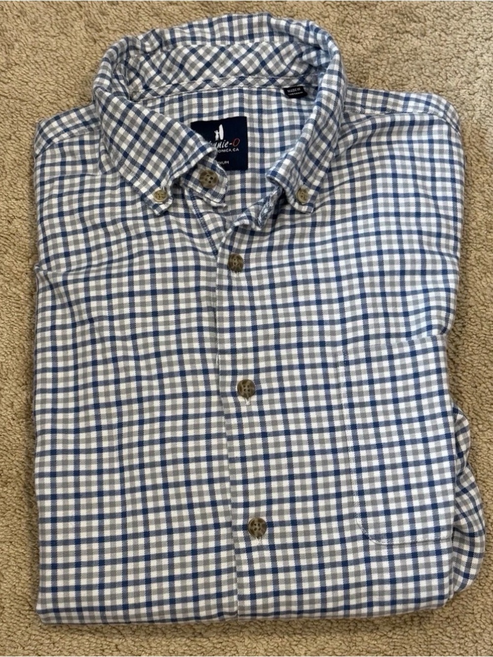 Johnnie O Men’s Medium Blue Gray Plaid Long Sleeve Fleece Button Down